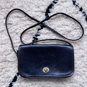 Vintage Coach Black Leather Crossbody Bag